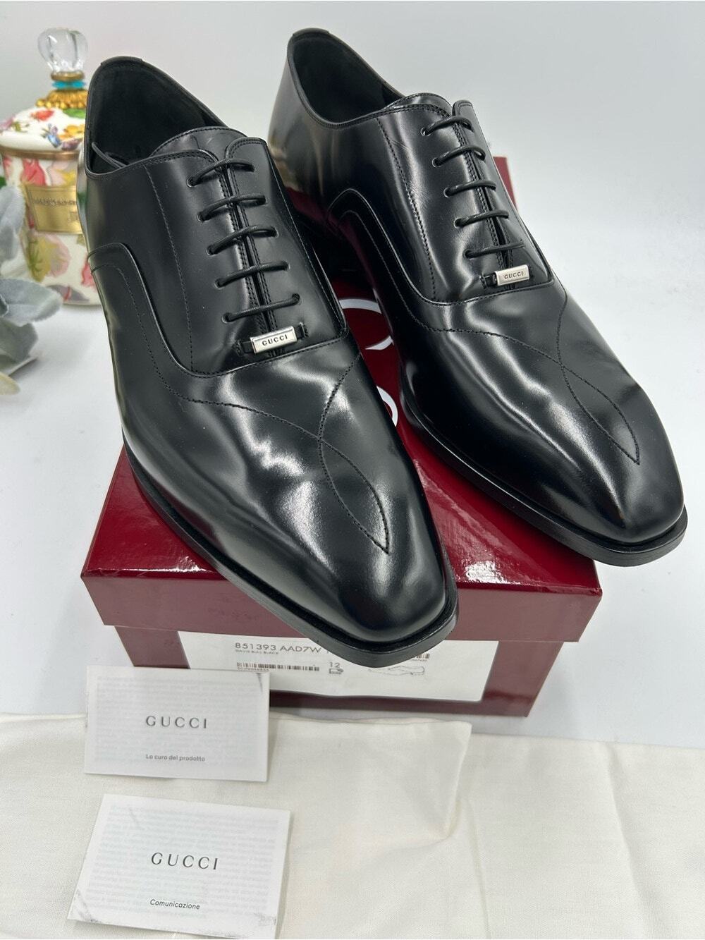 Men's Gucci Leather lace up dress shoes, size 12 fits 12.5 US made in Italy